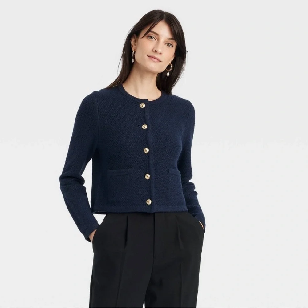 Women's Lady Cardigan - A New Day Black Striped L - Picture 1 of 4